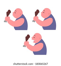 fat guy eating meat