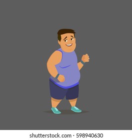 Fat guy or girl does sports.The problem with excess weight. Vector illustration of a flat design.