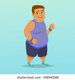 Fat guy or girl doing sports.The problem with excess weight. Vector illustration of a flat design.
