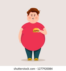 Fat guy with hamburger. Concept illustration. 