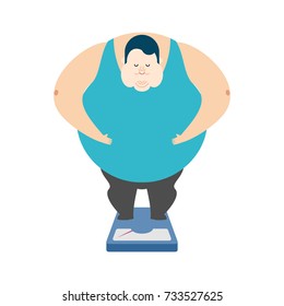 Fat guy on scales. Glutton Thick man. fatso vector illustration