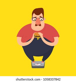 Fat guy on scales. vector illustration
