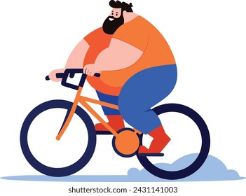 fat guy riding the bicycle flat style isolated on background