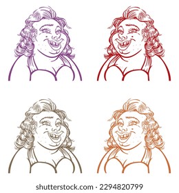 Fat Hairy Woman Vector Illustration
