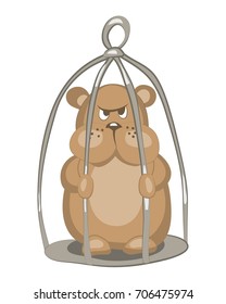 Fat hamster in the cage. Vector illustration isolated on white.