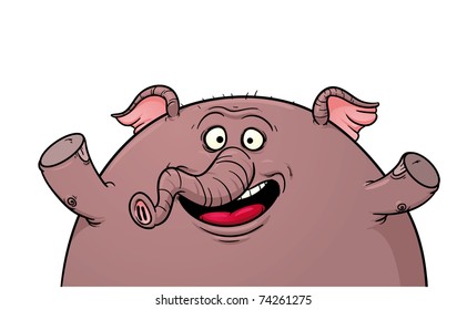 Fat happy elephant. Vector illustration with simple gradients. Elephant and  white background on separate layers for easy editing.