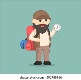 fat hiker holding compass