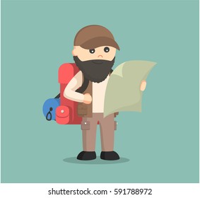 fat hiker holding map