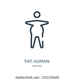 icono de la línea delgada humana gorda. íconos lineales médicos, humanos, del concepto de sentimientos, signo de contorno aislado. Elemento de símbolo de ilustración vectorial para diseño web y aplicaciones.