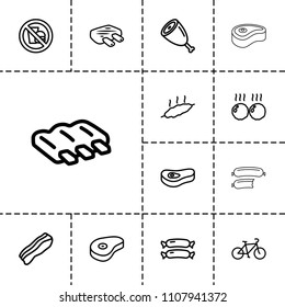 Fat icon. collection of 13 fat outline icons such as sausage, beef, bacon, meat, no fast food. editable fat icons for web and mobile.