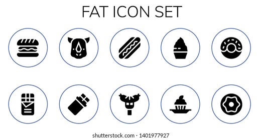 fat icon set. 10 filled fat icons.  Collection Of - Hamburger, Chocolate, Rhino, Hot dog, Sausage, Cupcake, Donut