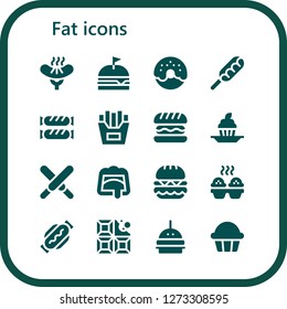  fat icon set. 16 filled fat icons. Simple modern icons about  - Sausage, Burger, Donut, Hot dog, French fries, Hamburger, Cupcake, Chocolate
