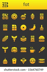 fat icon set. 26 filled fat icons.  Simple modern icons about  - Chocolate, Sausages, Donut, Burger, Hot dog, Sausage, Cupcake, Hamburger, French fries