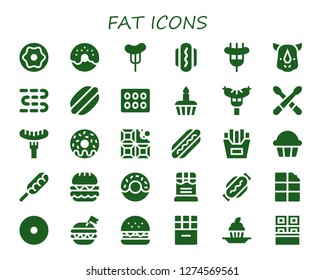  fat icon set. 30 filled fat icons. Simple modern icons about  - Donut, Sausage, Hot dog, Rhino, Sausages, Cupcake, Drumsticks, Chocolate, French fries, Burger
