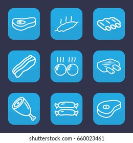Fat icon. set of 9 outline fat icons such as sausage, beef, bacon