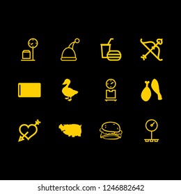 fat icon set about meat, hippopotamus, sliced board and fast food vector set