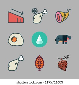 fat icon set. vector set about pine nut, meat, loss and hippopotamus icons set.