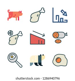 fat icon set. vector set about meat, panda bear, salami and fried egg icons set.