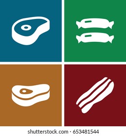 Fat icons set. set of 4 fat filled icons such as sausage, beef, bacon