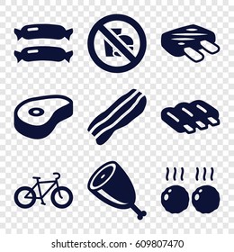 Fat icons set. set of 9 fat filled icons such as sausage, beef, bacon, meat, no fast food