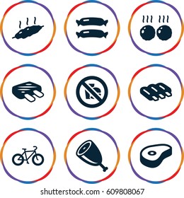 Fat icons set. set of 9 fat filled icons such as sausage, beef, meat, no fast food