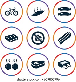Fat icons set. set of 9 fat filled icons such as sausage, bacon, meat, no fast food