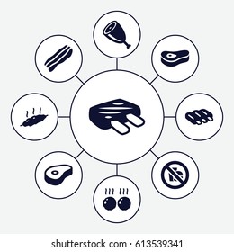 Fat icons set. set of 9 fat filled icons such as sausage, beef, bacon, meat
