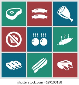 Fat icons set. set of 9 fat filled icons such as sausage, beef, bacon, meat