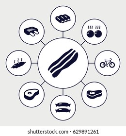 Fat icons set. set of 9 fat filled icons such as sausage, beef, bacon, meat