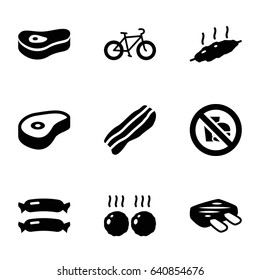 Fat icons set. set of 9 fat filled icons such as sausage, beef, bacon, meat, no fast food