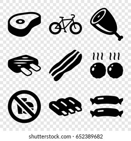 Fat icons set. set of 9 fat filled icons such as sausage, beef, bacon, meat, no fast food