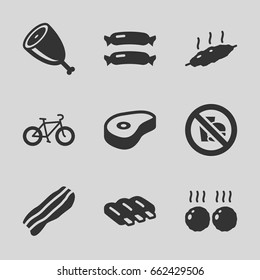 Fat icons set. set of 9 fat filled icons such as sausage, beef, bacon, meat, no fast food