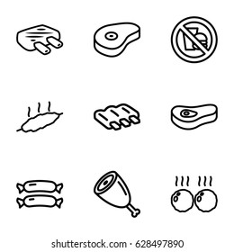 Fat icons set. set of 9 fat outline icons such as sausage, beef, meat