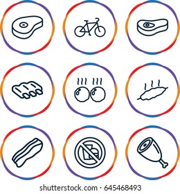 Fat icons set. set of 9 fat outline icons such as sausage, beef, bacon, meat, bicycle