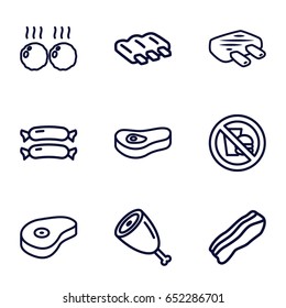 Fat icons set. set of 9 fat outline icons such as sausage, beef, bacon, meat