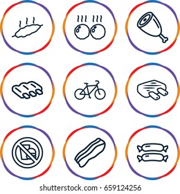 Fat icons set. set of 9 fat outline icons such as sausage, bacon, meat, bicycle