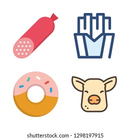 fat icons set with french fries, pig and doughnut vector set
