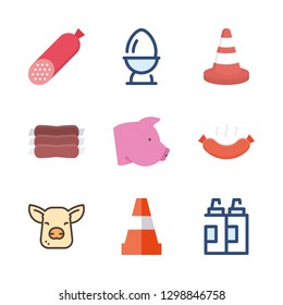fat icons set with fried egg, cone and ketchup vector set