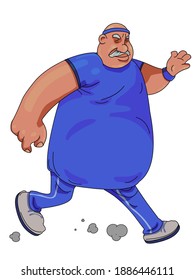 Fat Indian man jogging in Blue jersey