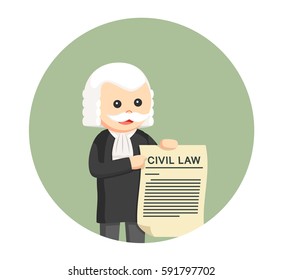 fat judge with civil law sheet in circle background