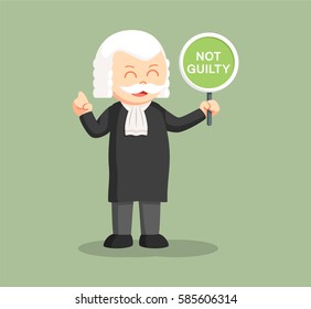 fat judge with not guilty sign
