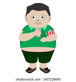 Fat kid drinking a soda - Vector image