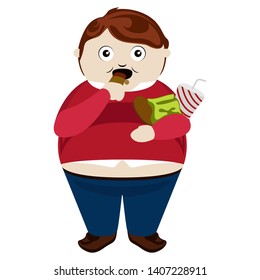 Fat kid eating a chocolate bar - Vector