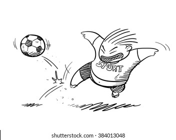 Fat Kid Playing Football Doodle, a hand drawn vector doodle illustration of a fat kid playing football/soccer.