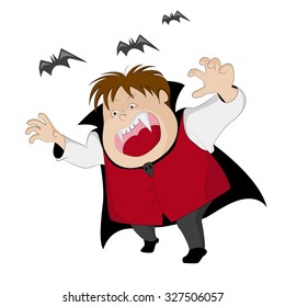 Fat kid wear a dracula suite fool your friends.Vector clip art illustration