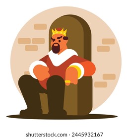 Fat king sits on throne. Vector graphics