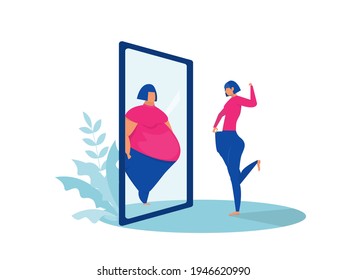 fat lady  looking at mirror fit reflection before and after concept. svg