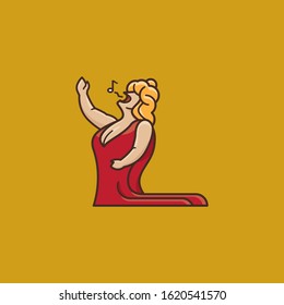 The Fat Lady Sings color vector illustration for Opera Day on February 8. Classical music symbol. Popular saying concept.