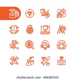 Fat Line Business icon set for web and mobile. Modern minimalistic flat design elements of business management, strategy, career progress and finance process.
