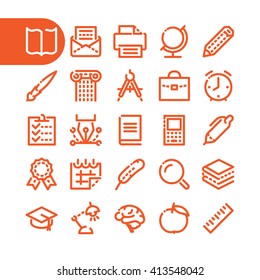 Fat Line Icon set of education, learning and school for web and mobile. Modern minimalistic flat design elements of learning and education, school supplies
